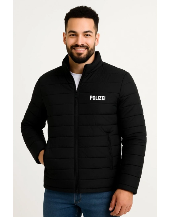 Erkek Mikro Su İtici Kapitone Baskılı Astarlı Fermuarlı Bomber Mont - Siyah