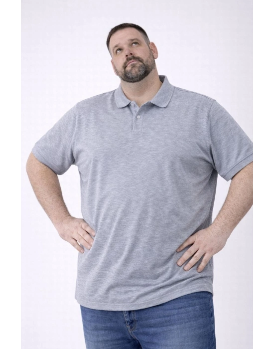 Erkek Pike Kumaş Düğmeli Yaka Battal Büyük Beden Günlük Kısa kol Tişört T-shirt - Gri