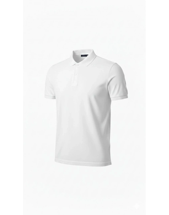 Erkek Pike Kumaş Düğmeli Yaka Regular Fit Günlük Kısa kol Tişört T-shirt - Beyaz