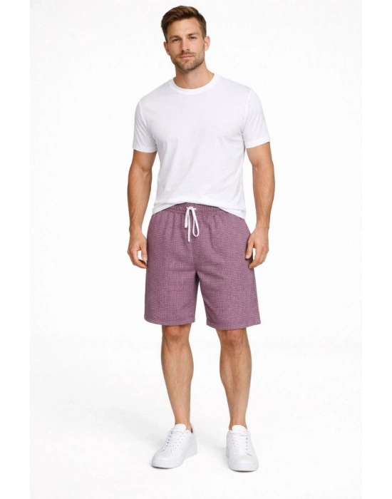 Erkek Pötikareli Beli Lastikli ,Cepli Yazlık Şort - Gül Kurusu