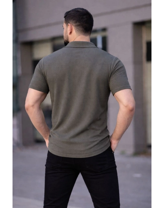 Erkek Waffle Dokuma Açık Yakalı Düğmeli Regular Kalıp 2’li Gömlek Seti - Haki  Bej