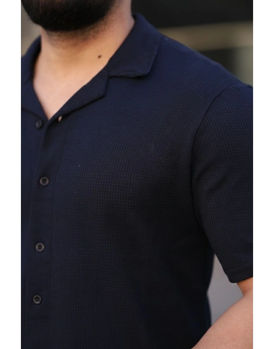 Erkek Waffle Dokuma Açık Yakalı Düğmeli Regular Kalıp 3’lü Gömlek Seti - Siyah, Haki, Lacivert