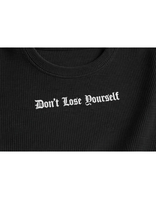 Erkek Wafıl Kumaş Tişört Regular Kalıp Bisiklet Yaka Baskılı Günlük Basic T-Shirt - Siyah