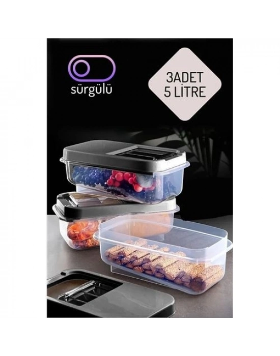 Erzak Bakliyat Saklama Kabı 3 lü Set 5 Lt Antrasit 717743