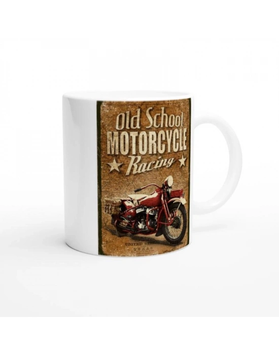 Eski Tarz Motosiklet Yarışı Temalı Retro Kupa Bardak