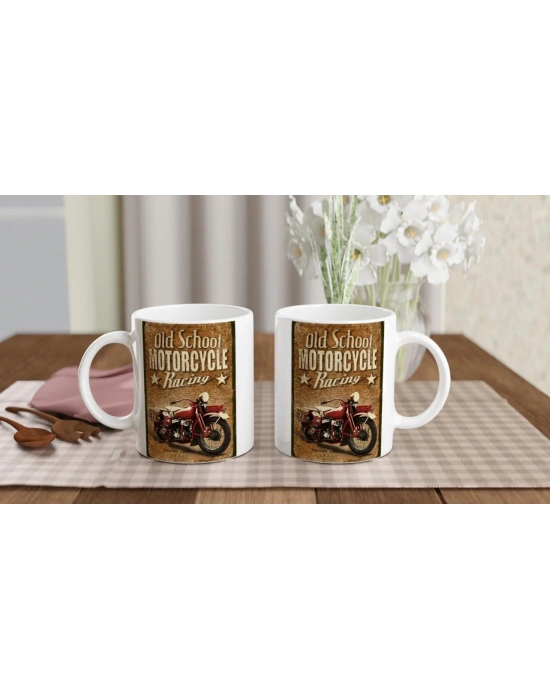 Eski Tarz Motosiklet Yarışı Temalı Retro Kupa Bardak