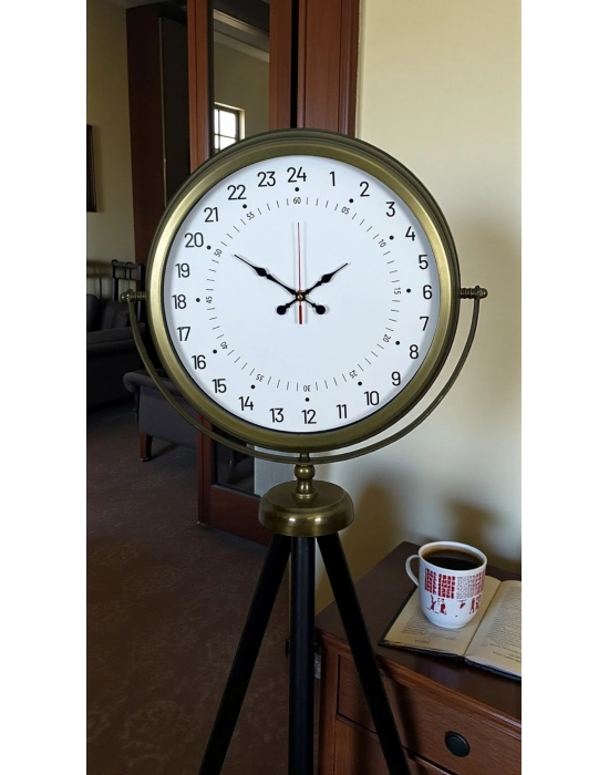 ® Eskitme 24 Saat Göstergeli Özel Tasarım Tripod Ayaklı Saat