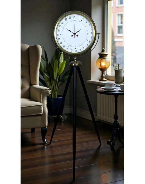 ® Eskitme 24 Saat Göstergeli Özel Tasarım Tripod Ayaklı Saat