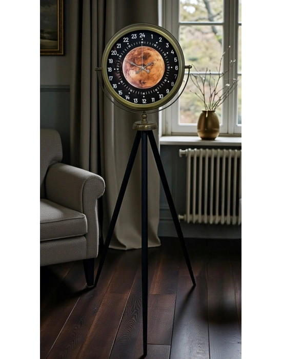 ® Eskitme 24 Saat Göstergeli Özel Tasarım Tripod Ayaklı Saat