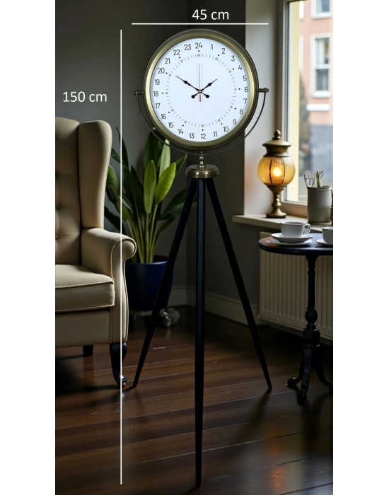 ® Eskitme 24 Saat Göstergeli Özel Tasarım Tripod Ayaklı Saat