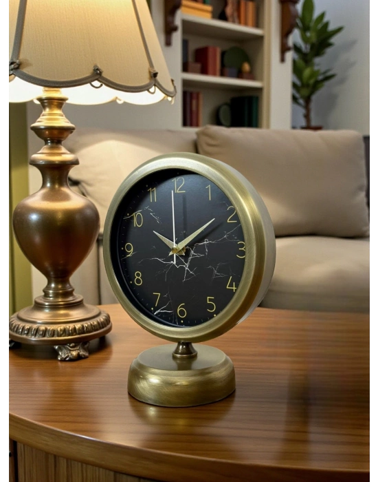 ® Eskitme Mermer Desenli 25 x 20 Cm Metal Masa Saati