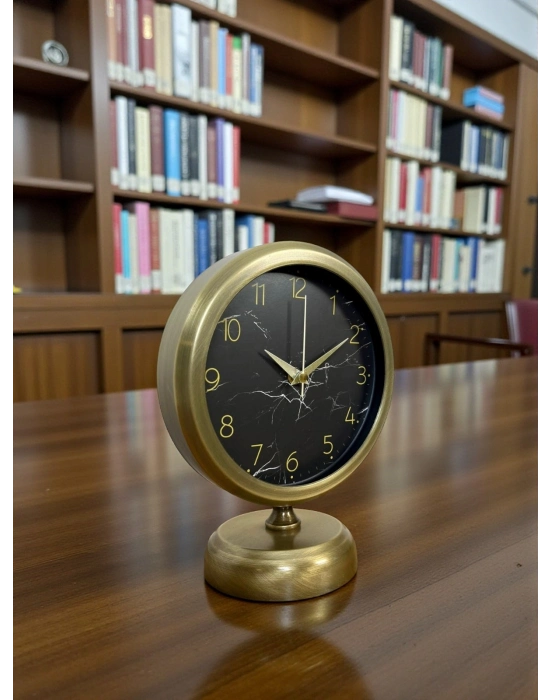 ® Eskitme Mermer Desenli 25 x 20 Cm Metal Masa Saati