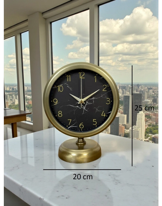 ® Eskitme Mermer Desenli 25 x 20 Cm Metal Masa Saati