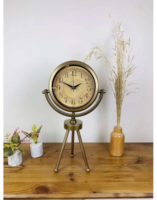 ® Eskitme Metal Mini Tripod Dekoratif Masa Saati 45×26 cm
