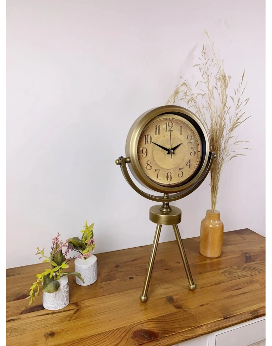 ® Eskitme Metal Mini Tripod Dekoratif Masa Saati 45×26 cm
