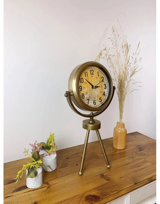 ® Eskitme Metal Mini Tripod Kaos Masa Saati 45×26 cm