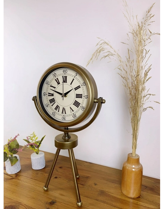 ® Eskitme Metal Mini Tripod Orient Masa Saati 45×26 cm