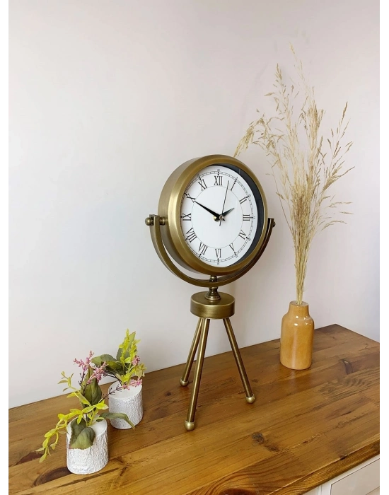 ® Eskitme Metal Mini Tripod Retro Masa Saati 45×26 cm