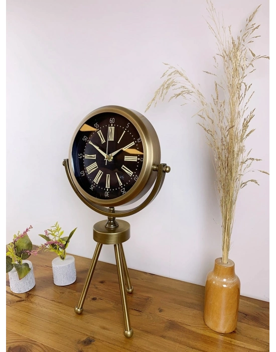 ® Eskitme Metal Mini Tripod Zarif Masa Saati 45×26 cm