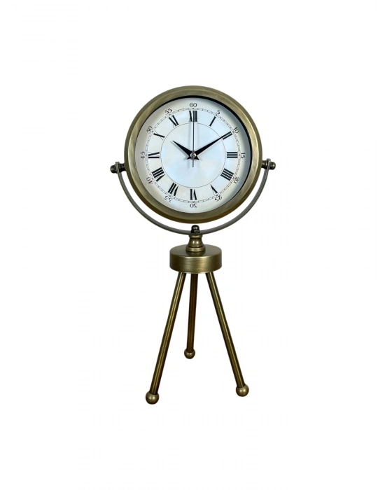 ® Eskitme Roma Rakamlı Tripod Üç Ayaklı Metal Masa Saati