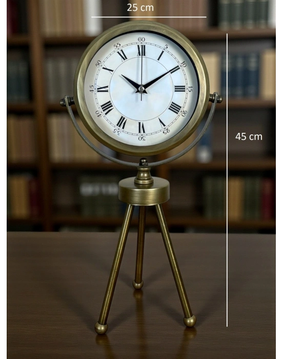 ® Eskitme Roma Rakamlı Tripod Üç Ayaklı Metal Masa Saati