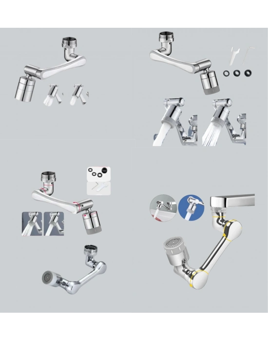 Esnek 1080° Musluk Başlığı 3 Eklemli Hareketli Su Modlu Lavabo Aparatı