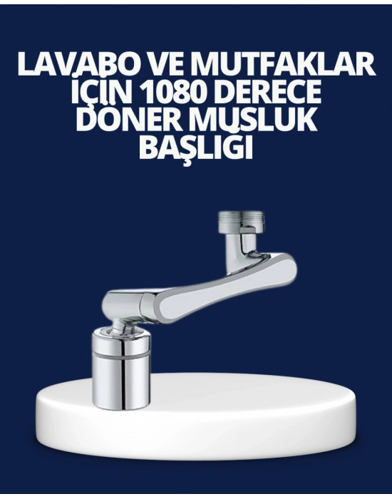 Esnek 1080° Musluk Başlığı 3 Eklemli Hareketli Su Modlu Lavabo Aparatı