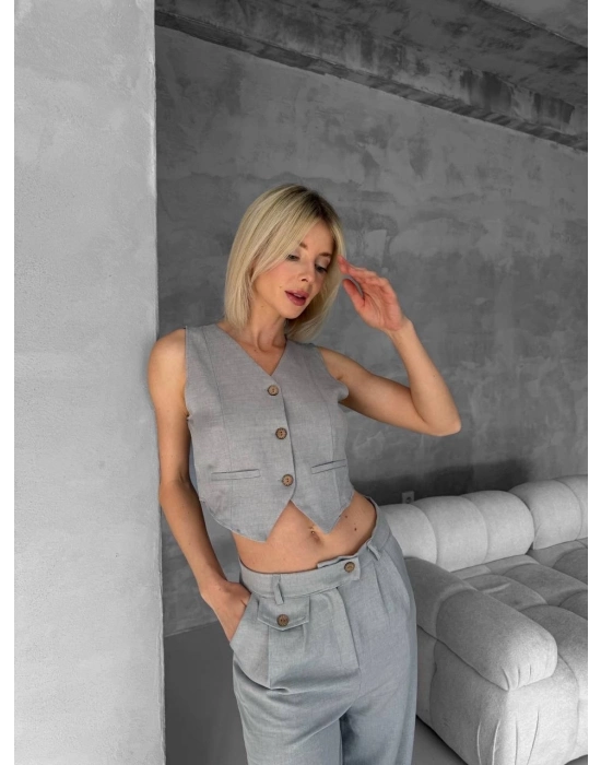 Essential yelek pantolon takım gri s255254