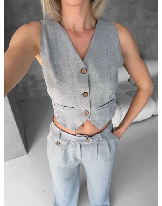 Essential yelek pantolon takım gri s255254