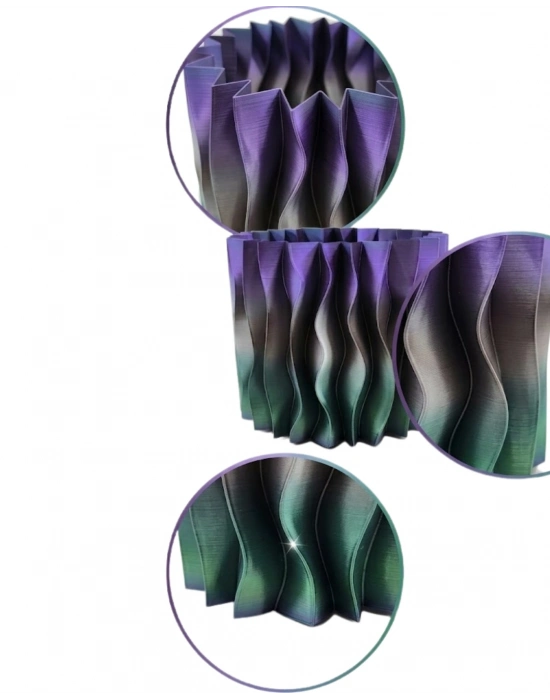 Estetik Dalga Formlu Mor 3D Baskı Dekoratif Vazo Modern Ev Aksesuarı