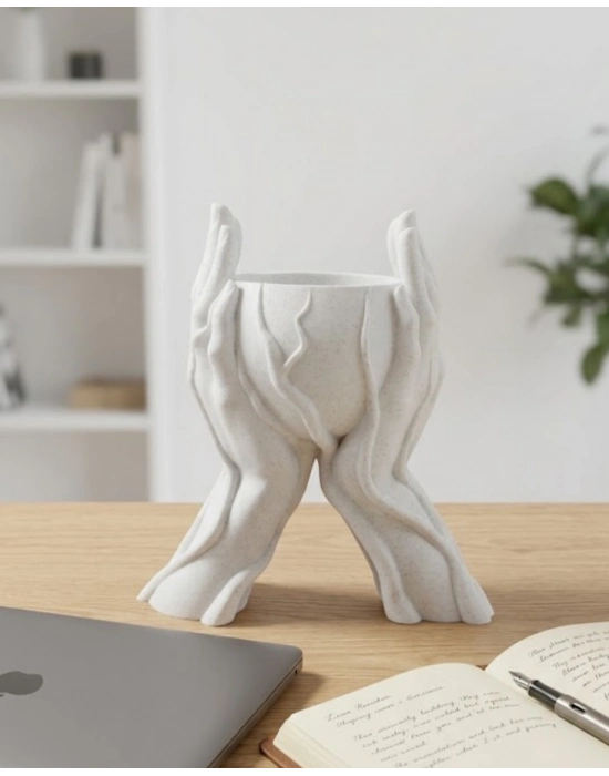 Estetik El Figürlü Dekoratif 3D Baskı Vazo Saksı Ev Dekorasyonu