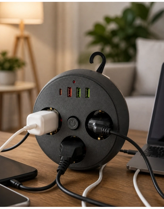 Ev Ofis İçin Çoklu Priz 3 Priz 3 USB Type C Güvenli Enerji Yönetimi
