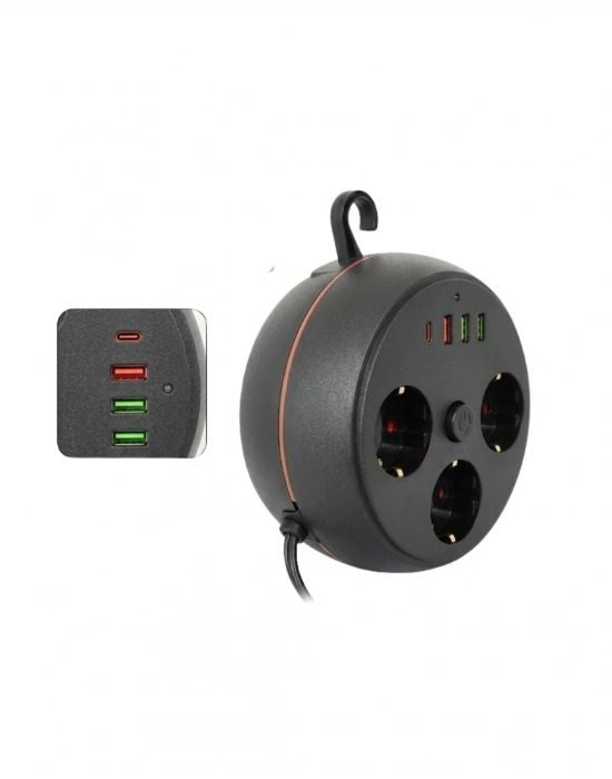 Ev Ofis İçin Çoklu Priz 3 Priz 3 USB Type C Güvenli Enerji Yönetimi