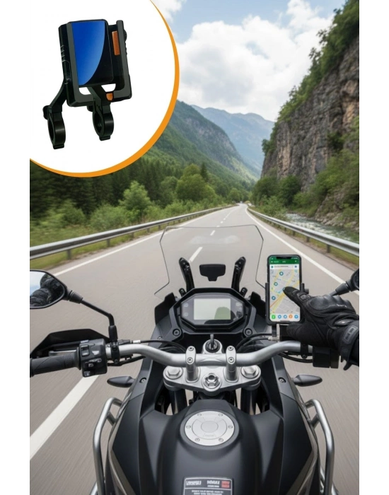 ® Evrensel Motosiklet Telefon Tutucu – Kaymaz, Kilitlenebilir Güvenli Tutuşlu, 360° Ayarlanabilir Gidon Bağlantılı Akıllı Telefon Aparatı