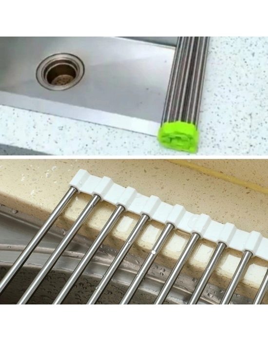 ®  Evye Üstü Katlanır Nihale Paslanmaz Çelik Pratik Sebze Meyve Bulaşık Kurutma Süzgeci