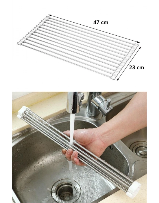 ®  Evye Üstü Katlanır Nihale Paslanmaz Çelik Pratik Sebze Meyve Bulaşık Kurutma Süzgeci