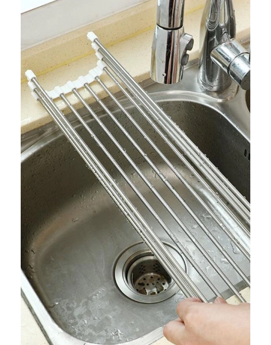 ®  Evye Üstü Katlanır Nihale Paslanmaz Çelik Pratik Sebze Meyve Bulaşık Kurutma Süzgeci