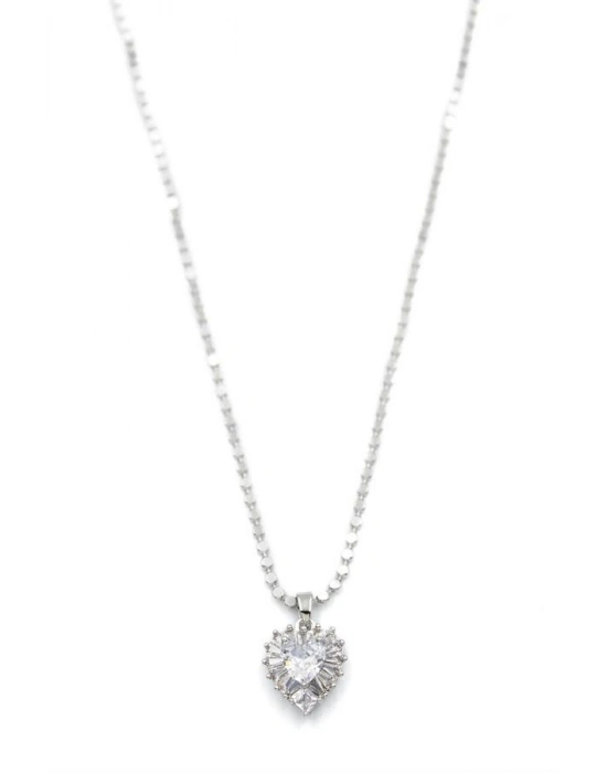 Ezme Zincir Taşlı Kolye - Gümüş