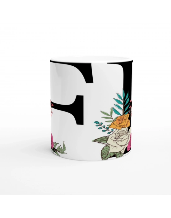 F Harfi Çiçek Motifli Kupa Bardak