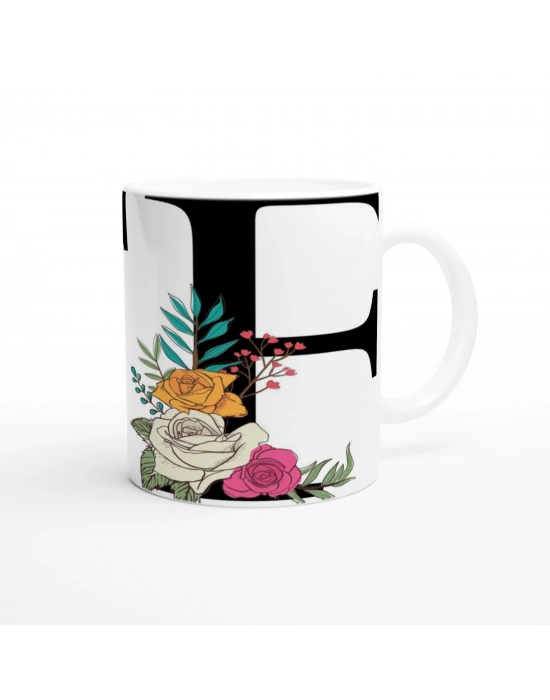 F Harfi Çiçek Motifli Kupa Bardak