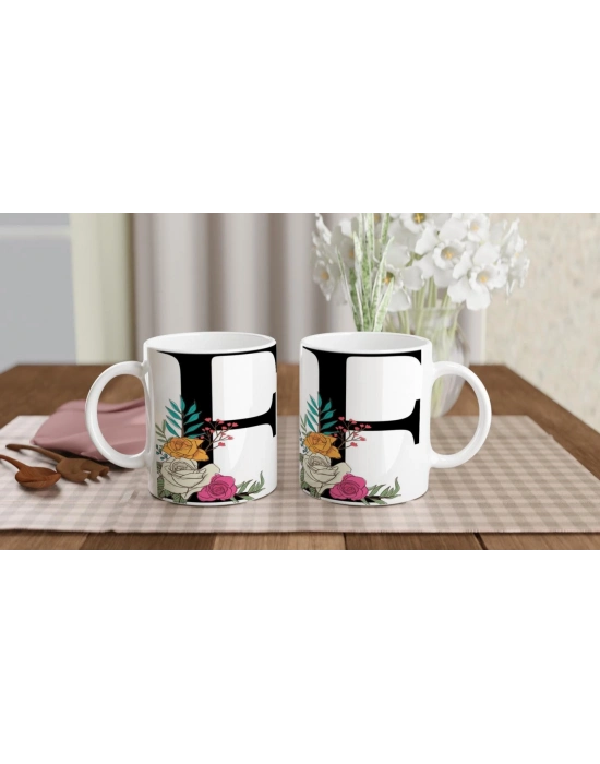 F Harfi Çiçek Motifli Kupa Bardak