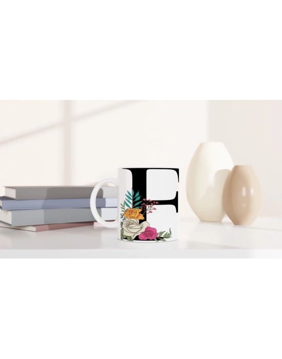 F Harfi Çiçek Motifli Kupa Bardak