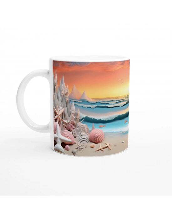 Fantastik Dalgalar ve Deniz Kabukları Su Altı Temalı Kupa Bardak