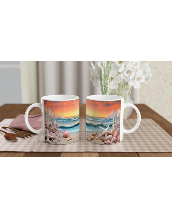 Fantastik Dalgalar ve Deniz Kabukları Su Altı Temalı Kupa Bardak