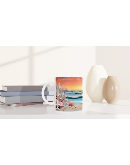 Fantastik Dalgalar ve Deniz Kabukları Su Altı Temalı Kupa Bardak