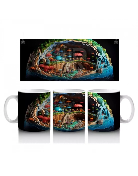 Fantezi Orman Temalı Minyatür Hayvan Dünyası - Baskılı Kahve Kupası