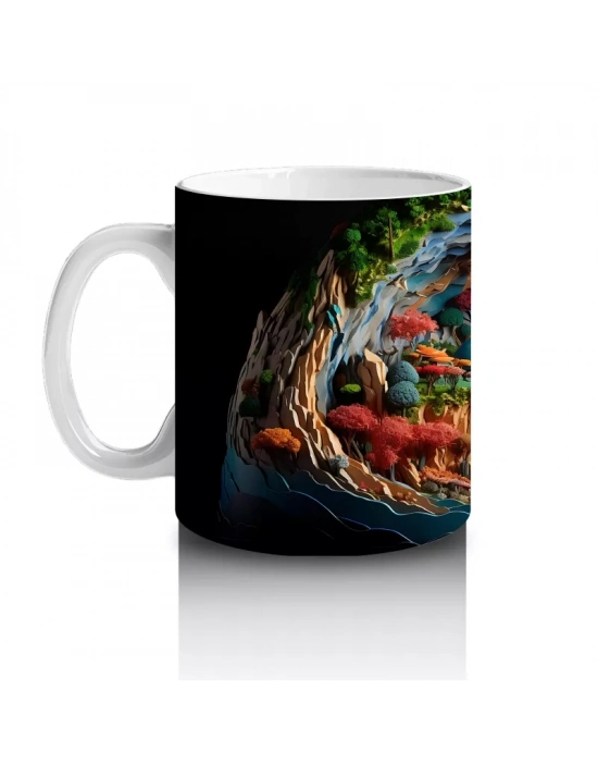 Fantezi Orman Temalı Minyatür Hayvan Dünyası - Baskılı Kahve Kupası