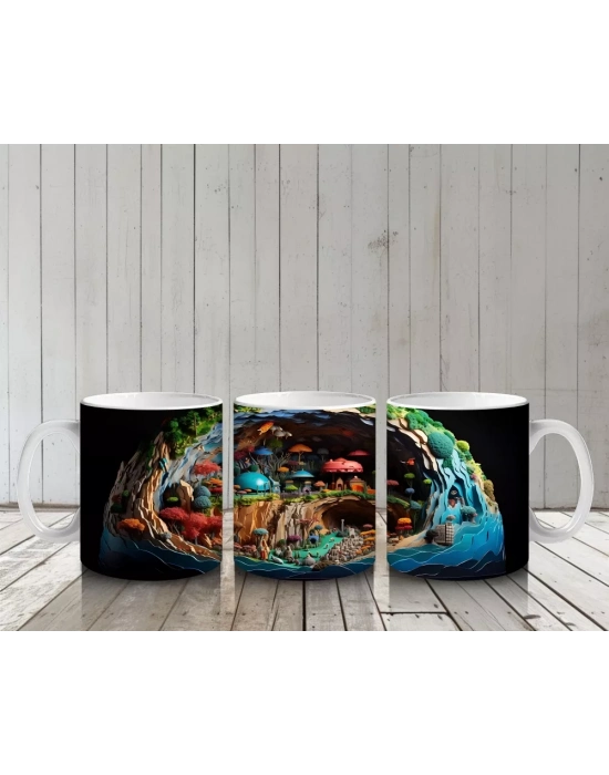 Fantezi Orman Temalı Minyatür Hayvan Dünyası - Baskılı Kahve Kupası