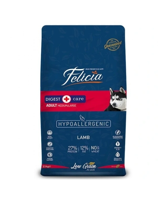 Felicia Düşük Tahıllı Hipoalerjenik Kuzu Etli Orta ve Büyük Irk Yetişkin Köpek Maması 15 Kg