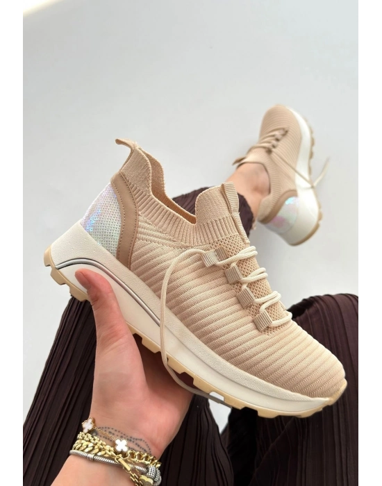 Feort Bej Triko Bağcıklı Spor Ayakkabı